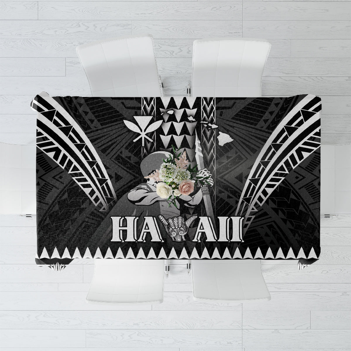 Hawaii Happy King Kamehameha Day Tablecloth Kakau Pattern LT05 Black - Polynesian Pride
