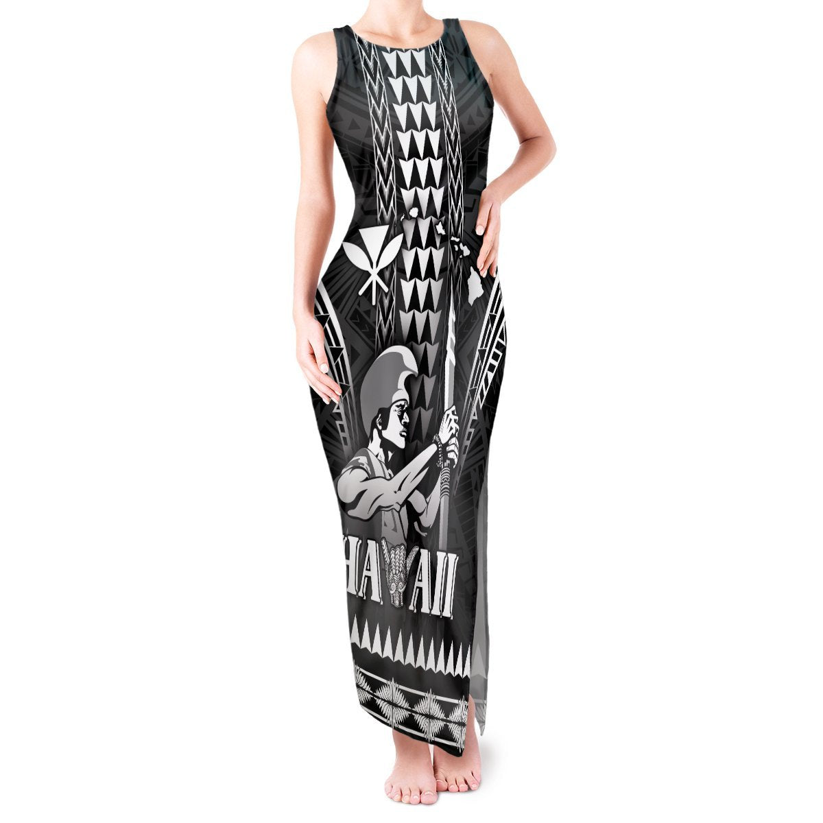 Personalised Hawaii Happy King Kamehameha Day Tank Maxi Dress Kakau Pattern LT05 Women Black - Polynesian Pride