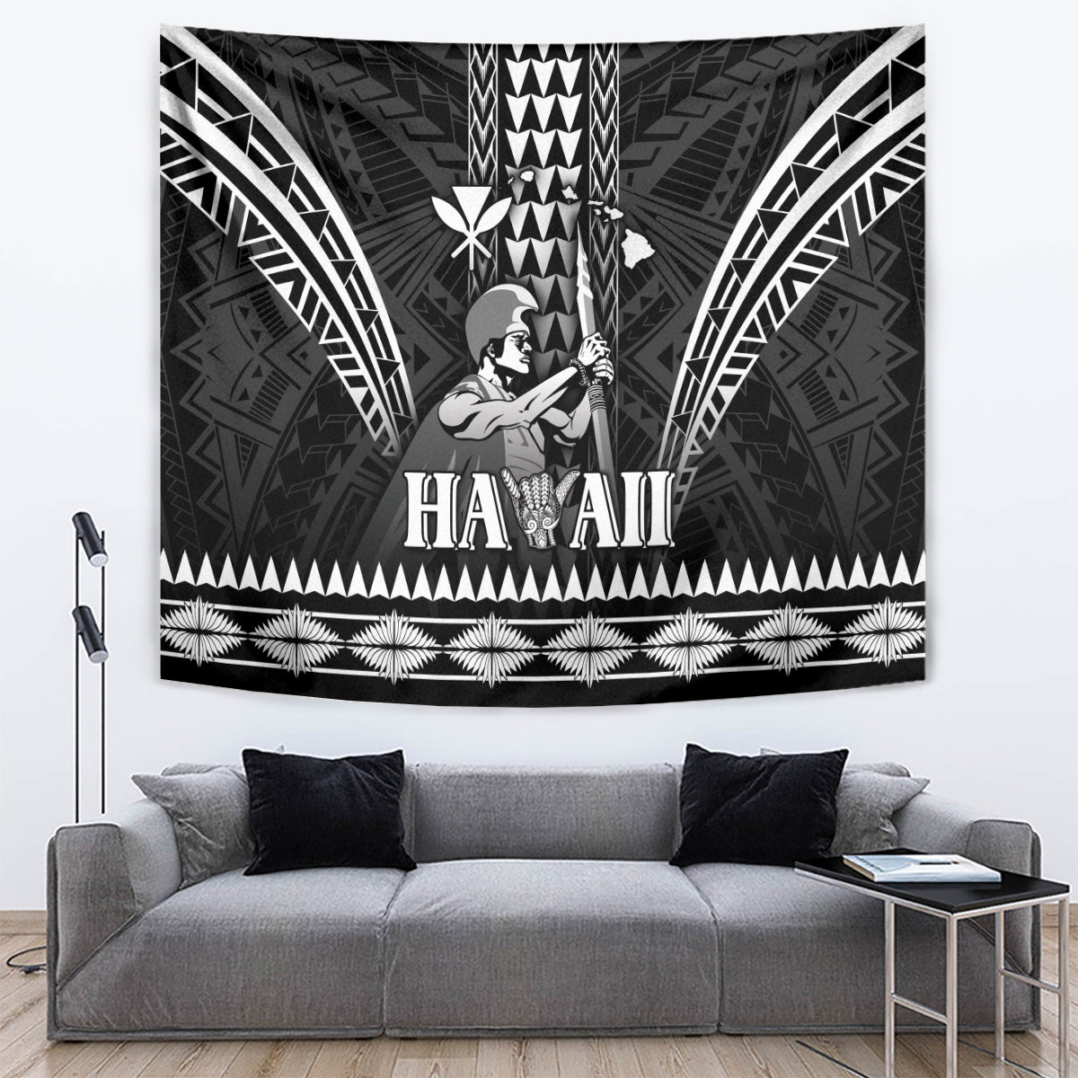 Hawaii Happy King Kamehameha Day Tapestry Kakau Pattern LT05 Black - Polynesian Pride