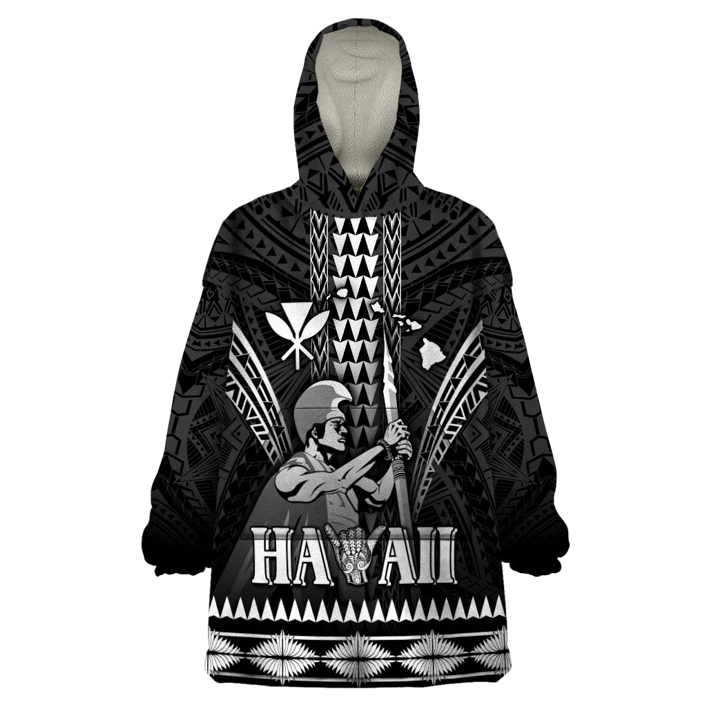 Personalised Hawaii Happy King Kamehameha Day Wearable Blanket Hoodie Kakau Pattern LT05 One Size Black - Polynesian Pride