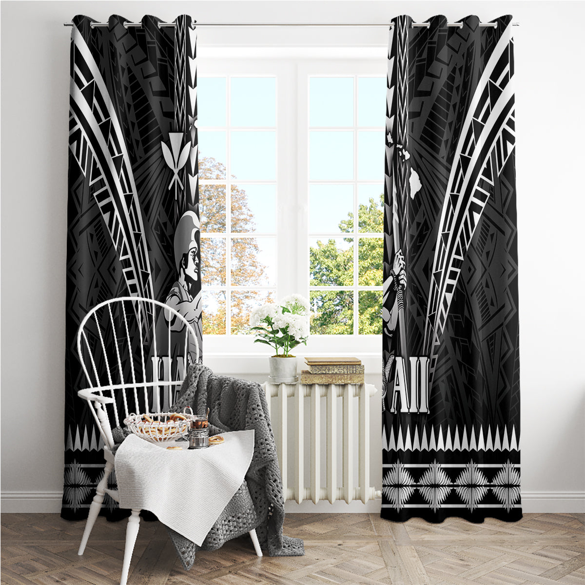 Hawaii Happy King Kamehameha Day Window Curtain Kakau Pattern LT05 - Polynesian Pride