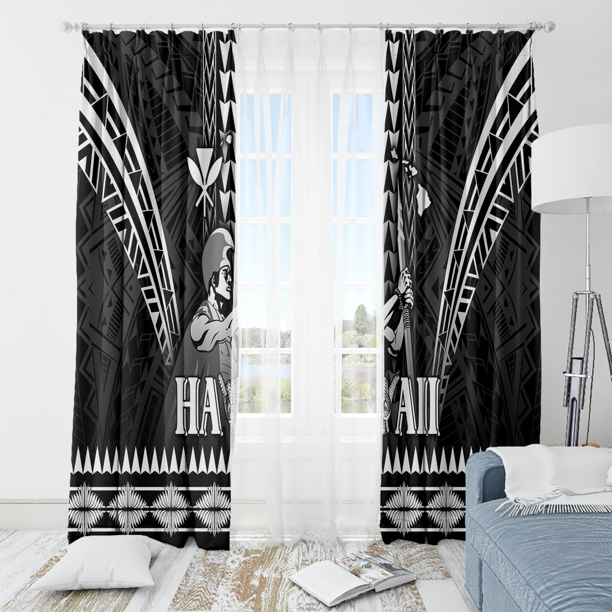 Hawaii Happy King Kamehameha Day Window Curtain Kakau Pattern LT05 - Polynesian Pride