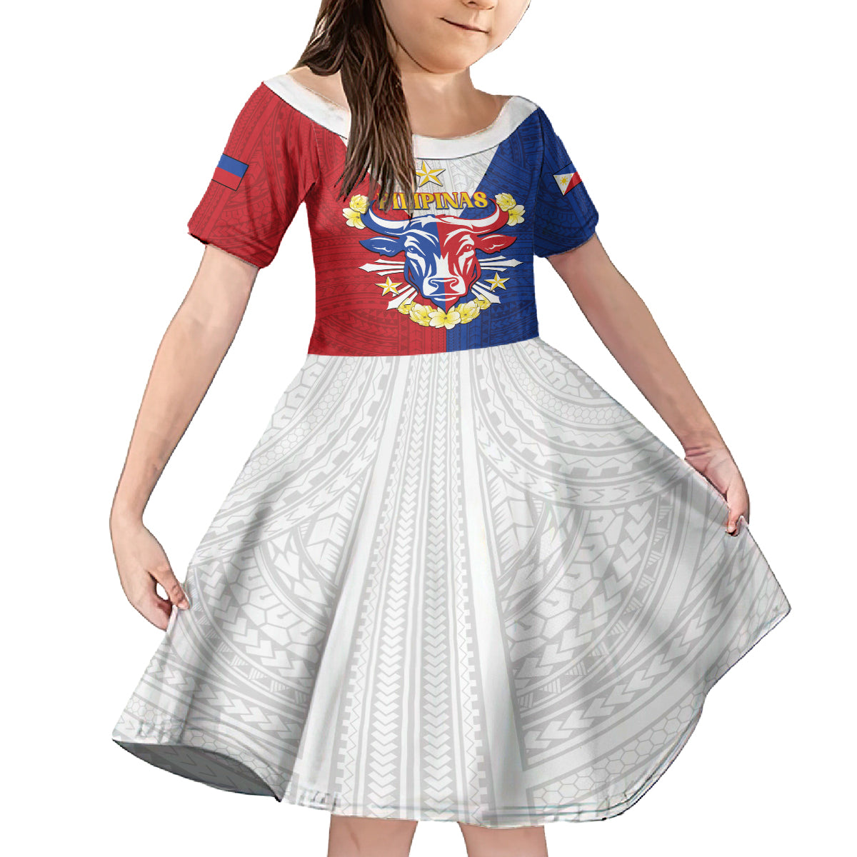 Personalised Philippines Independence Day Kid Short Sleeve Dress Maligayang Araw ng Kalayaan Filipino Carabao LT05 KID Red - Polynesian Pride