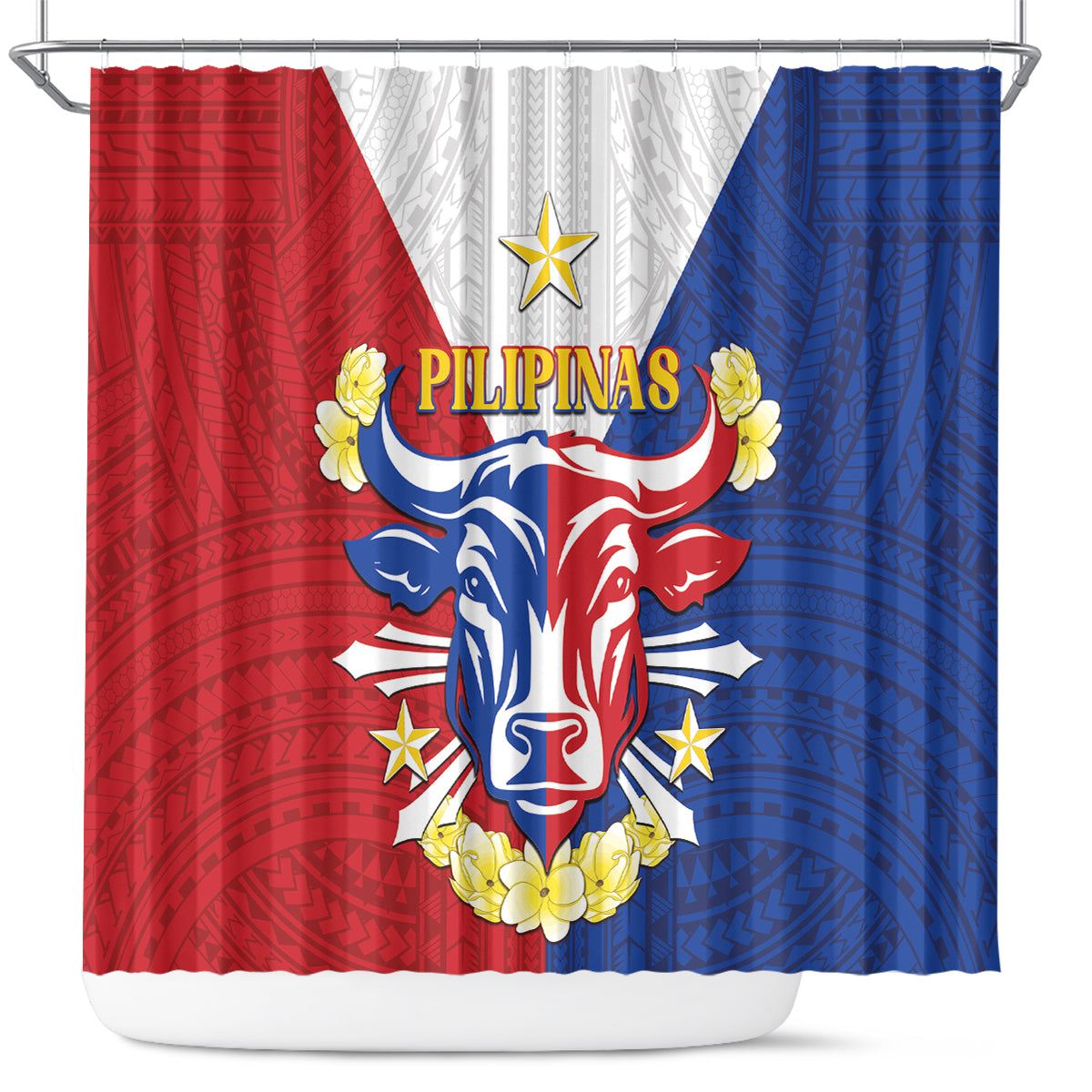 Philippines Independence Day Shower Curtain Maligayang Araw ng Kalayaan Filipino Carabao LT05 Red - Polynesian Pride