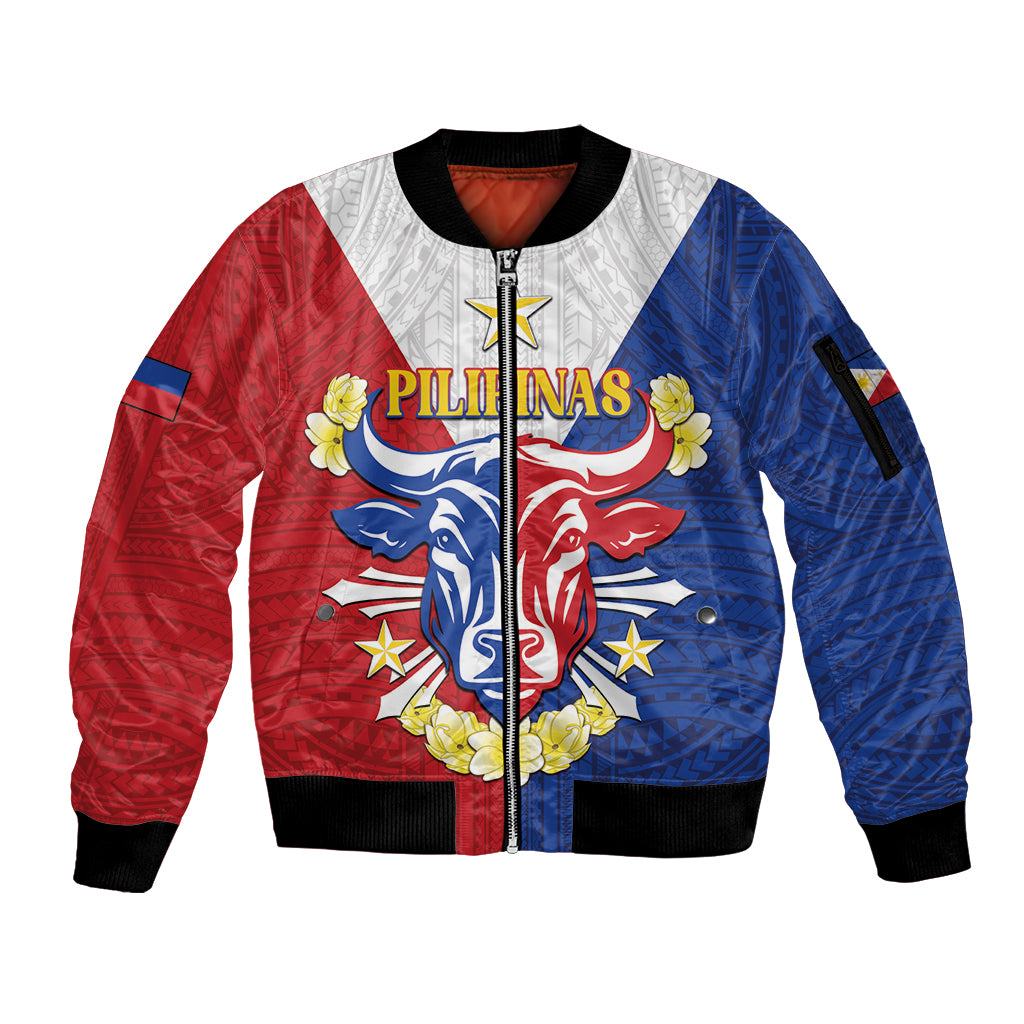 Personalised Philippines Independence Day Sleeve Zip Bomber Jacket Maligayang Araw ng Kalayaan Filipino Carabao LT05 Unisex Red - Polynesian Pride