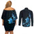 Matariki New Zealand Couples Matching Off Shoulder Short Dress and Long Sleeve Button Shirt Maori Pattern Blue Galaxy