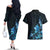 Matariki New Zealand Couples Matching Off The Shoulder Long Sleeve Dress and Hawaiian Shirt Maori Pattern Blue Galaxy