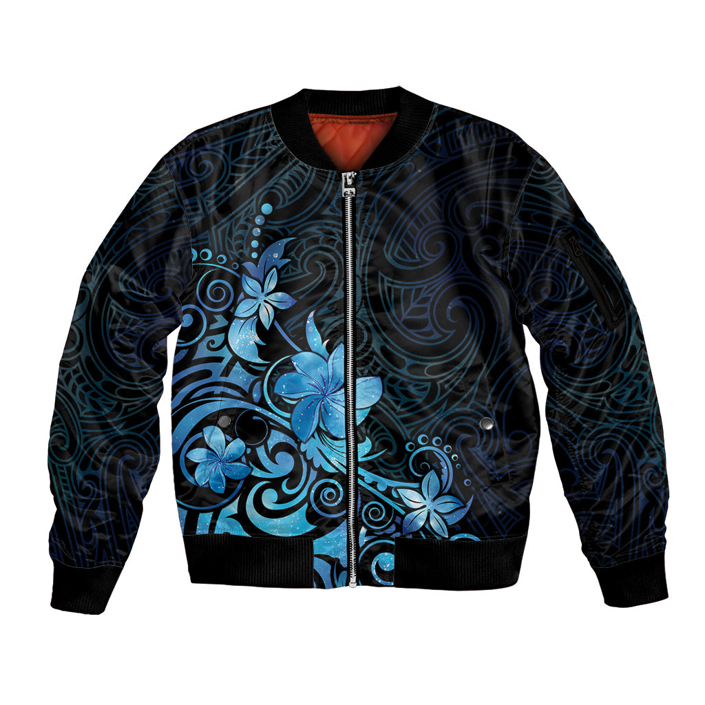 Matariki New Zealand Sleeve Zip Bomber Jacket Maori Pattern Blue Galaxy LT05 Unisex Blue - Polynesian Pride
