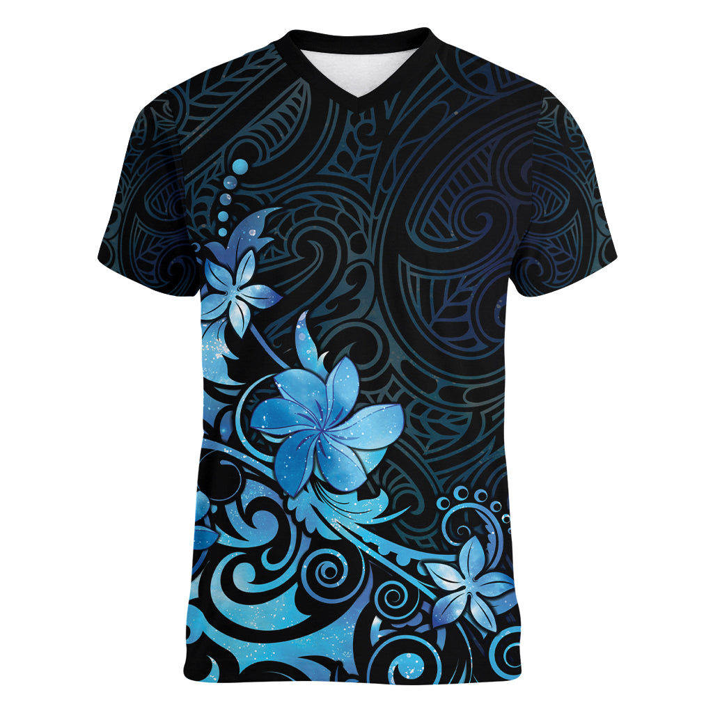 Matariki New Zealand Women V-Neck T-Shirt Maori Pattern Blue Galaxy