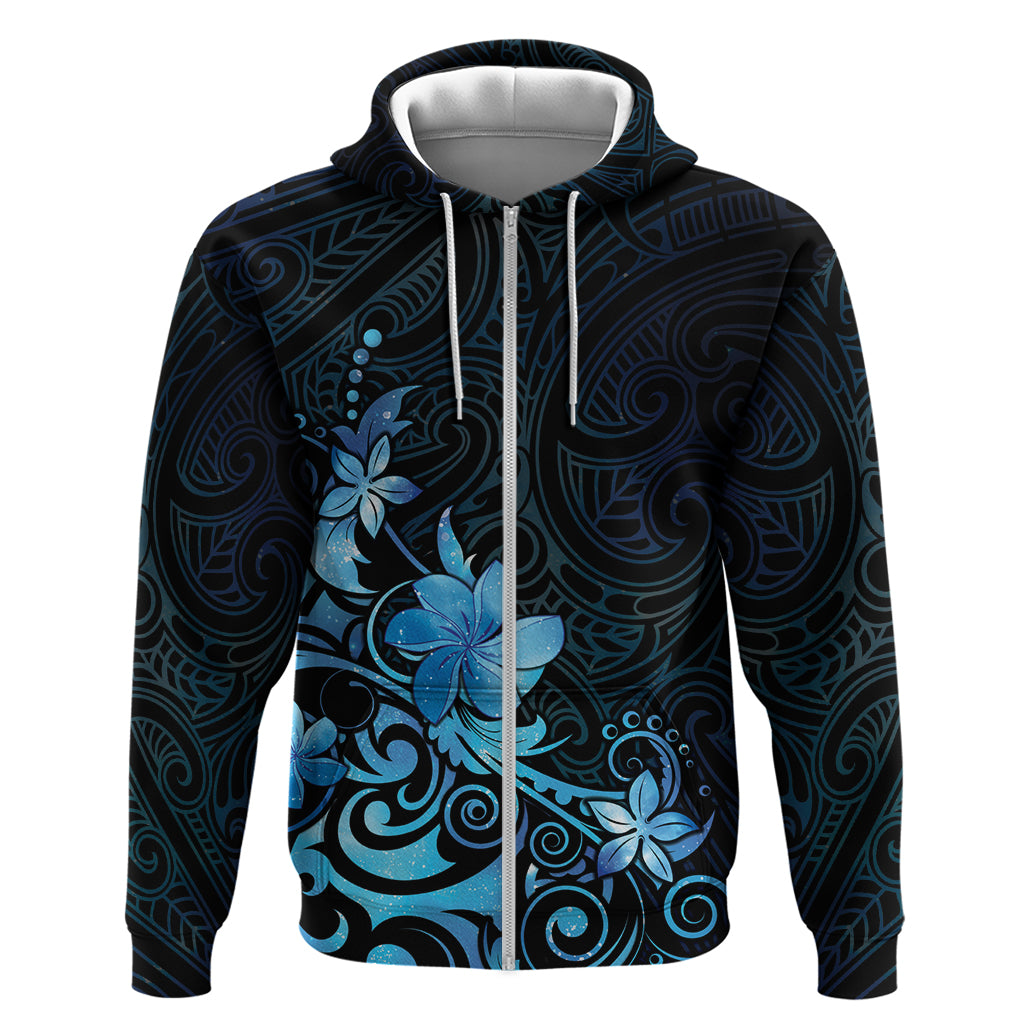 Matariki New Zealand Zip Hoodie Maori Pattern Blue Galaxy