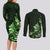 Matariki New Zealand Couples Matching Long Sleeve Bodycon Dress and Long Sleeve Button Shirt Maori Pattern Green Galaxy