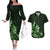 Matariki New Zealand Couples Matching Off The Shoulder Long Sleeve Dress and Hawaiian Shirt Maori Pattern Green Galaxy