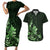 Matariki New Zealand Couples Matching Short Sleeve Bodycon Dress and Hawaiian Shirt Maori Pattern Green Galaxy