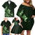 Matariki New Zealand Family Matching Off Shoulder Short Dress and Hawaiian Shirt Maori Pattern Green Galaxy