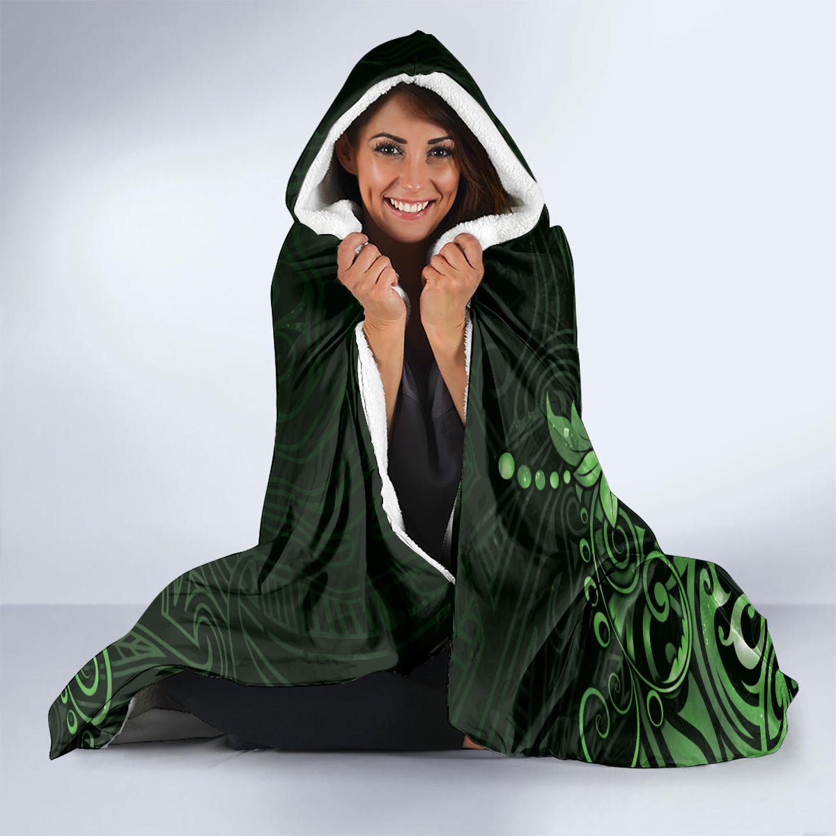 Matariki New Zealand Hooded Blanket Maori Pattern Green Galaxy LT05 - Polynesian Pride
