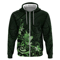 Matariki New Zealand Hoodie Maori Pattern Green Galaxy LT05 Zip Hoodie Green - Polynesian Pride