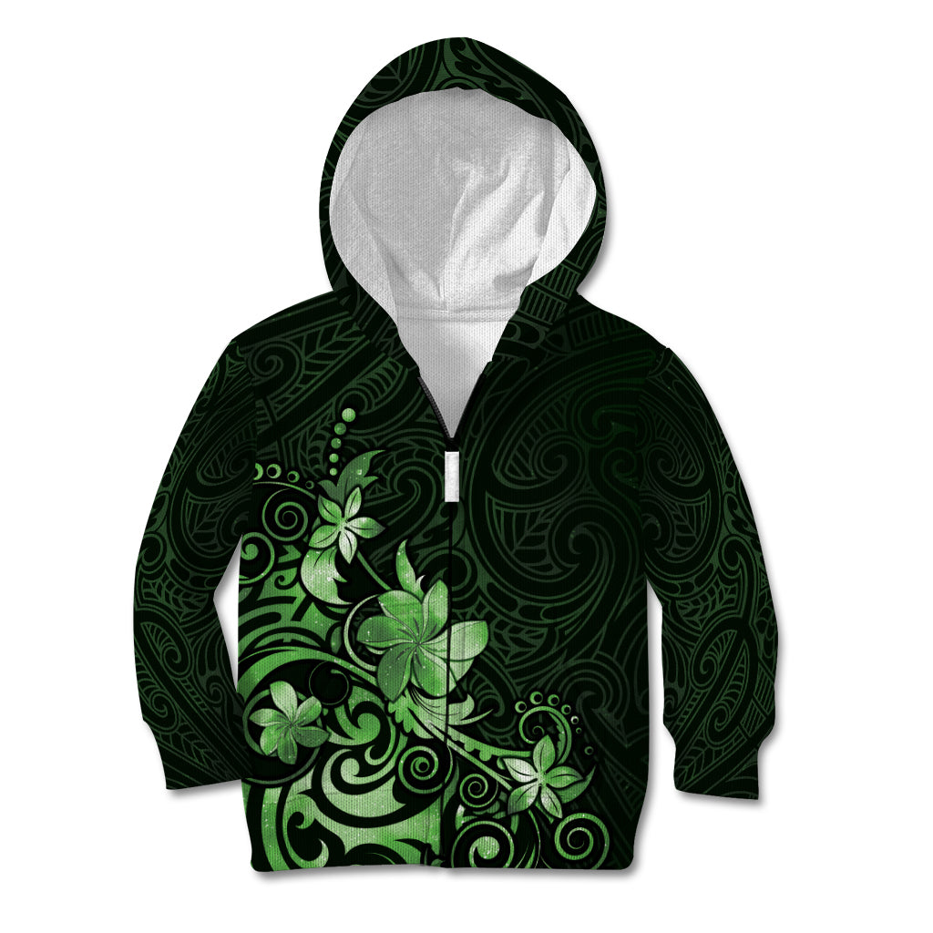 Matariki New Zealand Kid Hoodie Maori Pattern Green Galaxy LT05 Zip Hoodie Green - Polynesian Pride