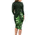 Matariki New Zealand Long Sleeve Bodycon Dress Maori Pattern Green Galaxy