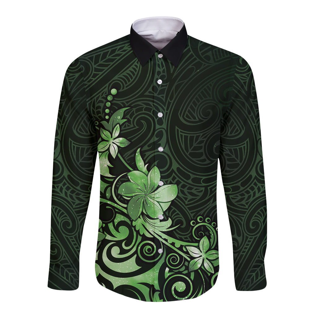 Matariki New Zealand Long Sleeve Button Shirt Maori Pattern Green Galaxy LT05 Unisex Green - Polynesian Pride