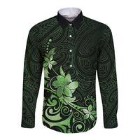 Matariki New Zealand Long Sleeve Button Shirt Maori Pattern Green Galaxy LT05 Unisex Green - Polynesian Pride