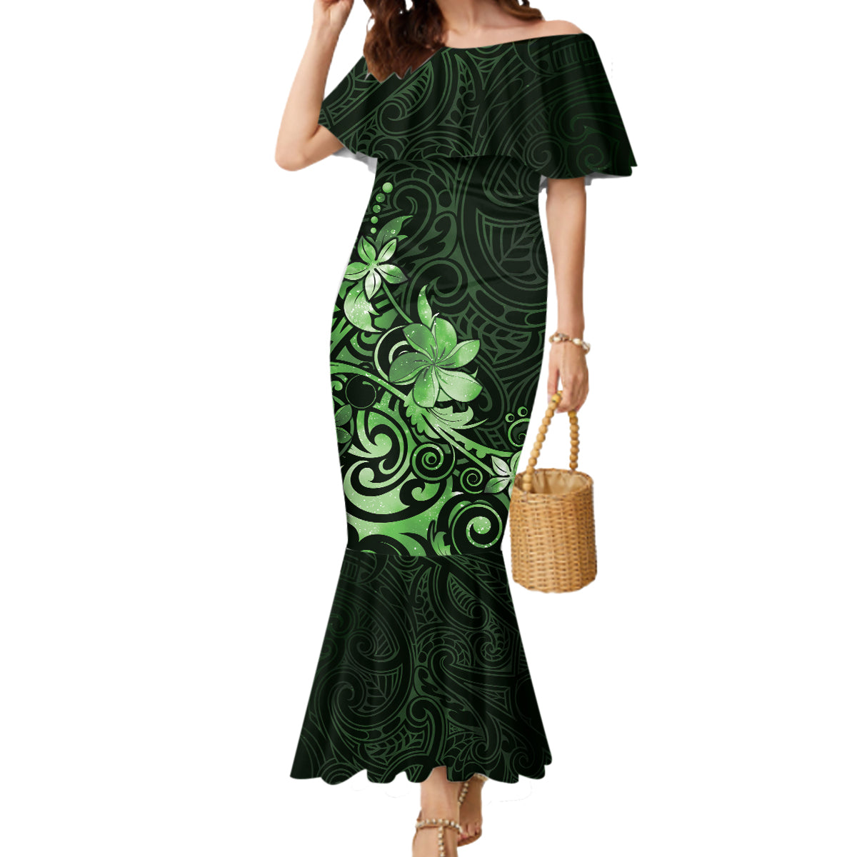 Matariki New Zealand Mermaid Dress Maori Pattern Green Galaxy