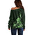 Matariki New Zealand Off Shoulder Sweater Maori Pattern Green Galaxy