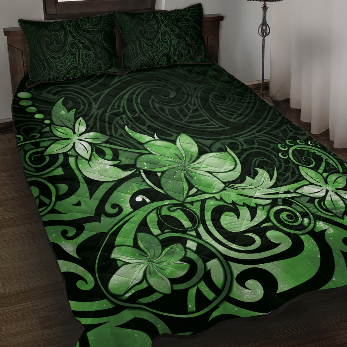 Matariki New Zealand Quilt Bed Set Maori Pattern Green Galaxy