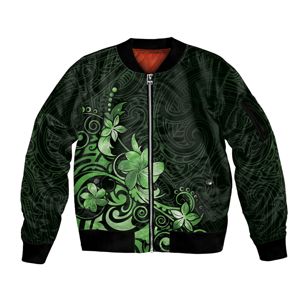 Matariki New Zealand Sleeve Zip Bomber Jacket Maori Pattern Green Galaxy