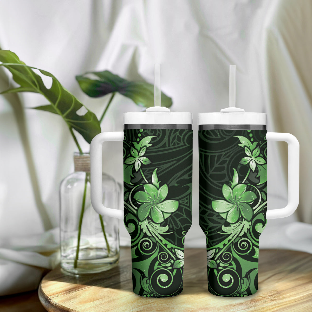 Matariki New Zealand Tumbler With Handle Maori Pattern Green Galaxy LT05 - Polynesian Pride