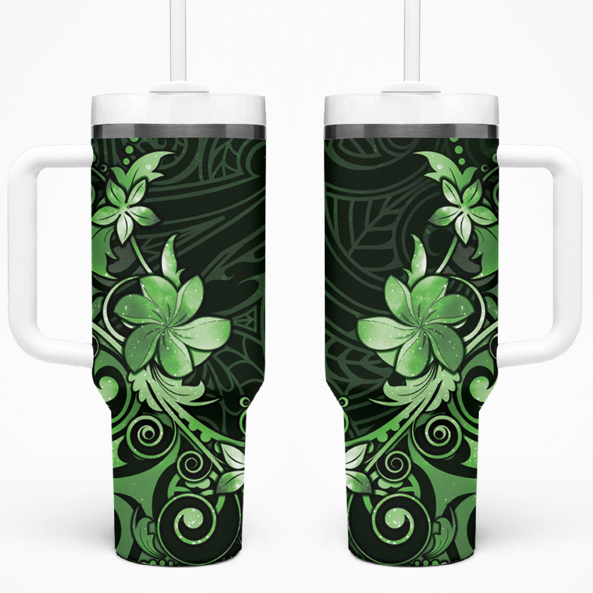 Matariki New Zealand Tumbler With Handle Maori Pattern Green Galaxy LT05 One Size: 40 oz Green - Polynesian Pride