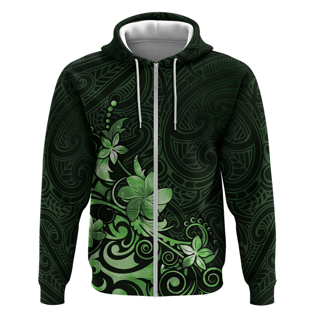 Matariki New Zealand Zip Hoodie Maori Pattern Green Galaxy