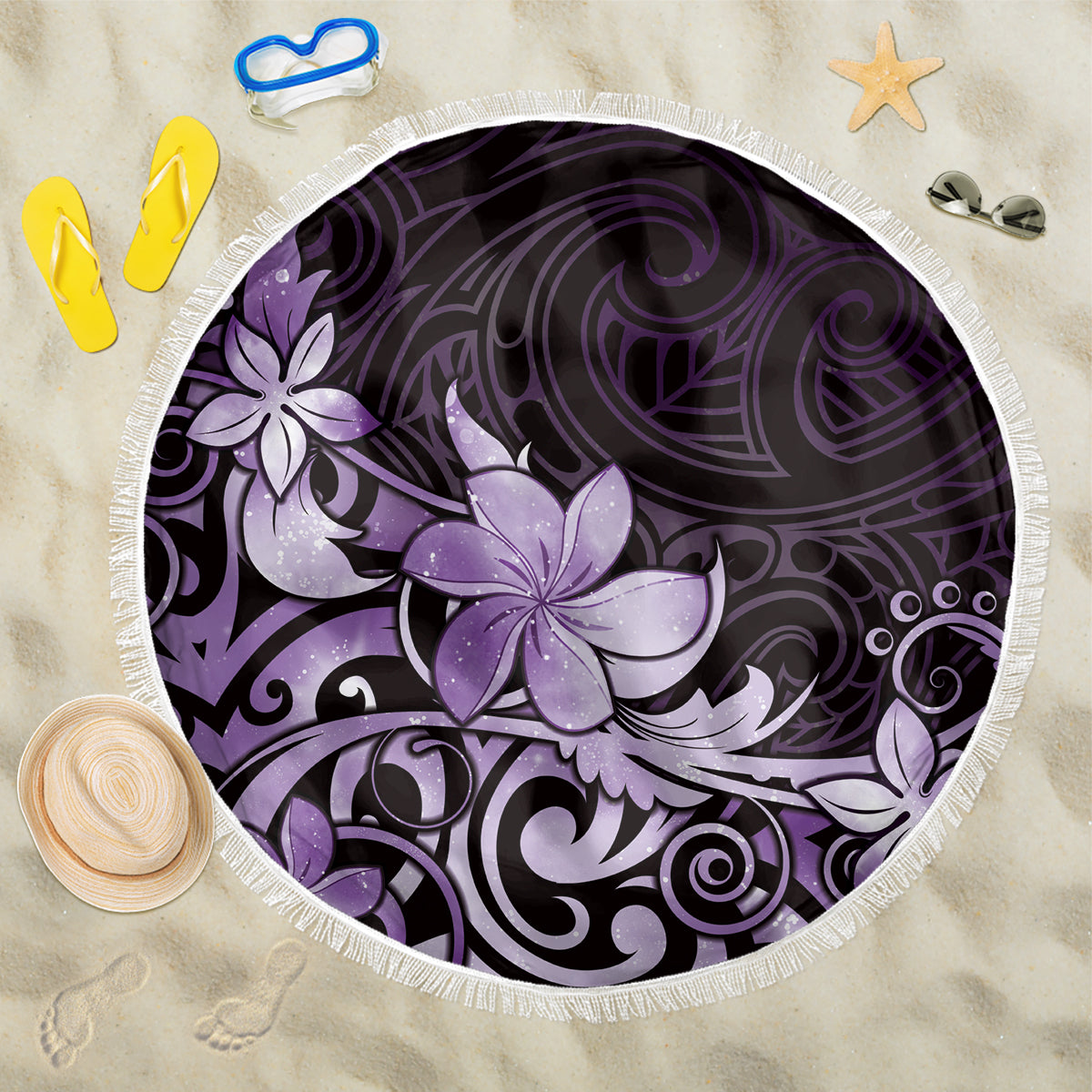 Matariki New Zealand Beach Blanket Maori Pattern Purple Galaxy LT05 One Size 150cm Purple - Polynesian Pride
