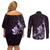 Matariki New Zealand Couples Matching Off Shoulder Short Dress and Long Sleeve Button Shirt Maori Pattern Purple Galaxy