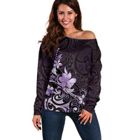 Matariki New Zealand Off Shoulder Sweater Maori Pattern Purple Galaxy LT05 Women Purple - Polynesian Pride