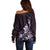 Matariki New Zealand Off Shoulder Sweater Maori Pattern Purple Galaxy