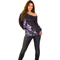 Matariki New Zealand Off Shoulder Sweater Maori Pattern Purple Galaxy LT05 - Polynesian Pride