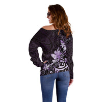 Matariki New Zealand Off Shoulder Sweater Maori Pattern Purple Galaxy LT05 - Polynesian Pride