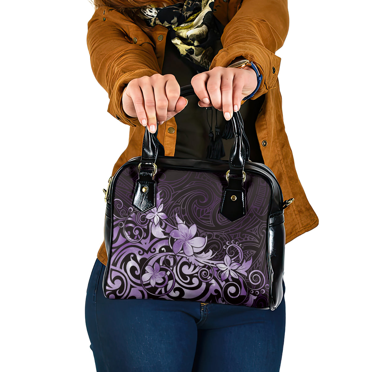 Matariki New Zealand Shoulder Handbag Maori Pattern Purple Galaxy