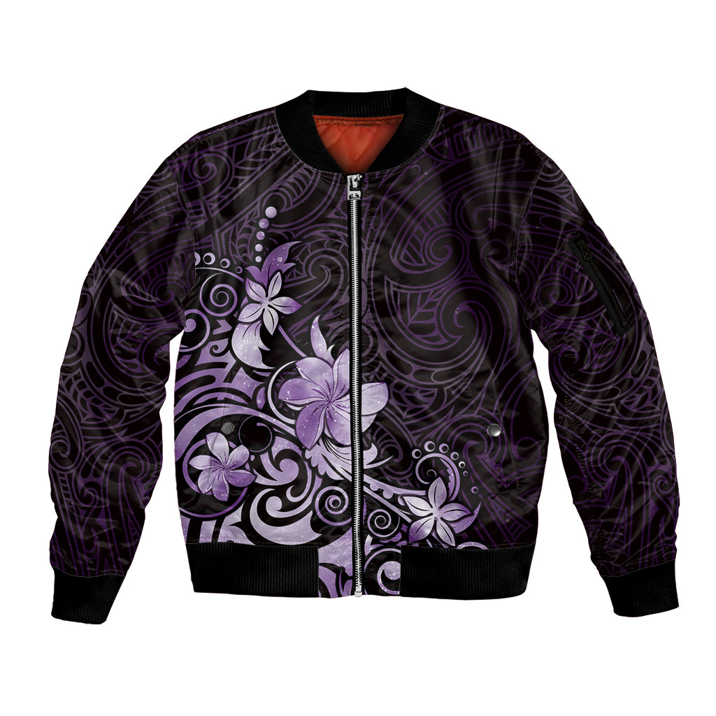 Matariki New Zealand Sleeve Zip Bomber Jacket Maori Pattern Purple Galaxy