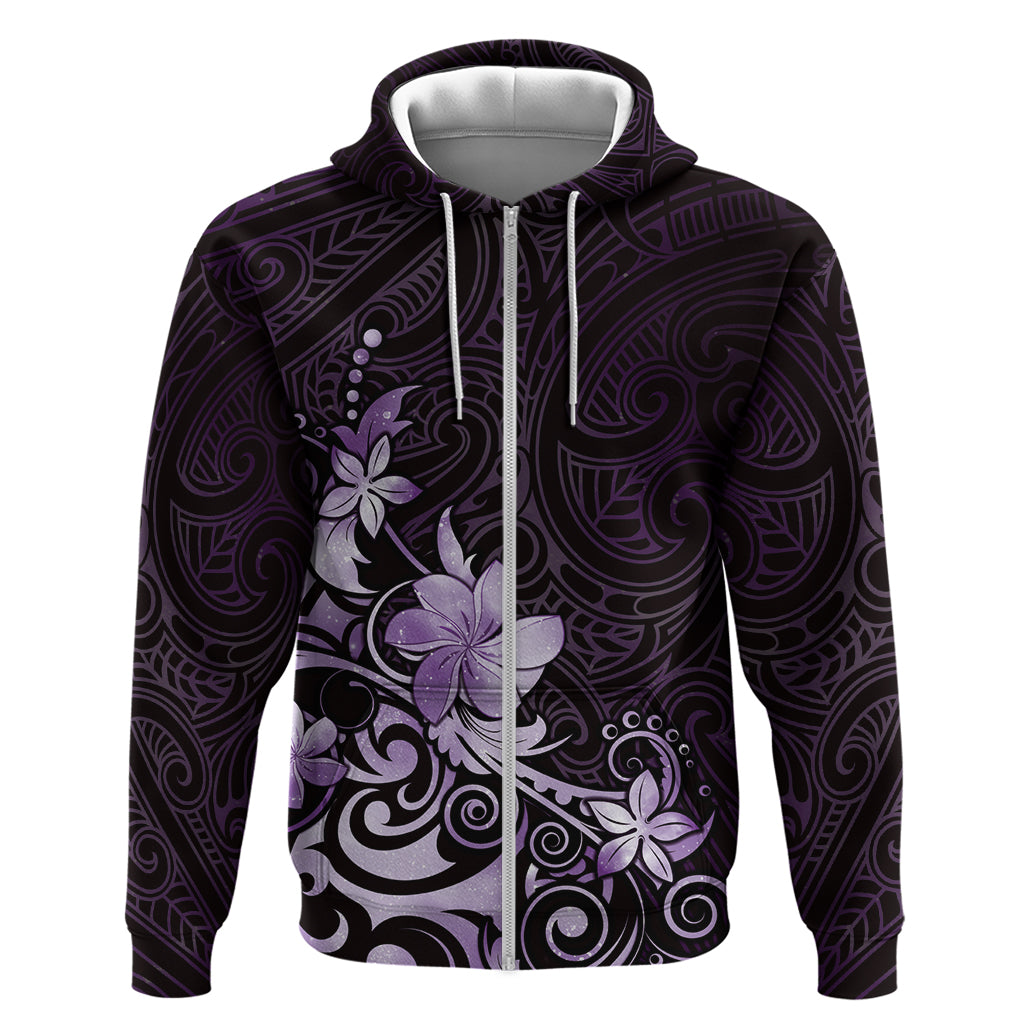 Matariki New Zealand Zip Hoodie Maori Pattern Purple Galaxy