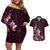 Matariki New Zealand Couples Matching Off Shoulder Short Dress and Hawaiian Shirt Maori Pattern Pink Galaxy