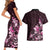 Matariki New Zealand Couples Matching Short Sleeve Bodycon Dress and Hawaiian Shirt Maori Pattern Pink Galaxy