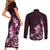 Matariki New Zealand Couples Matching Short Sleeve Bodycon Dress and Long Sleeve Button Shirt Maori Pattern Pink Galaxy