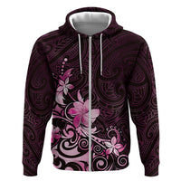 Matariki New Zealand Hoodie Maori Pattern Pink Galaxy LT05 Zip Hoodie Pink - Polynesian Pride