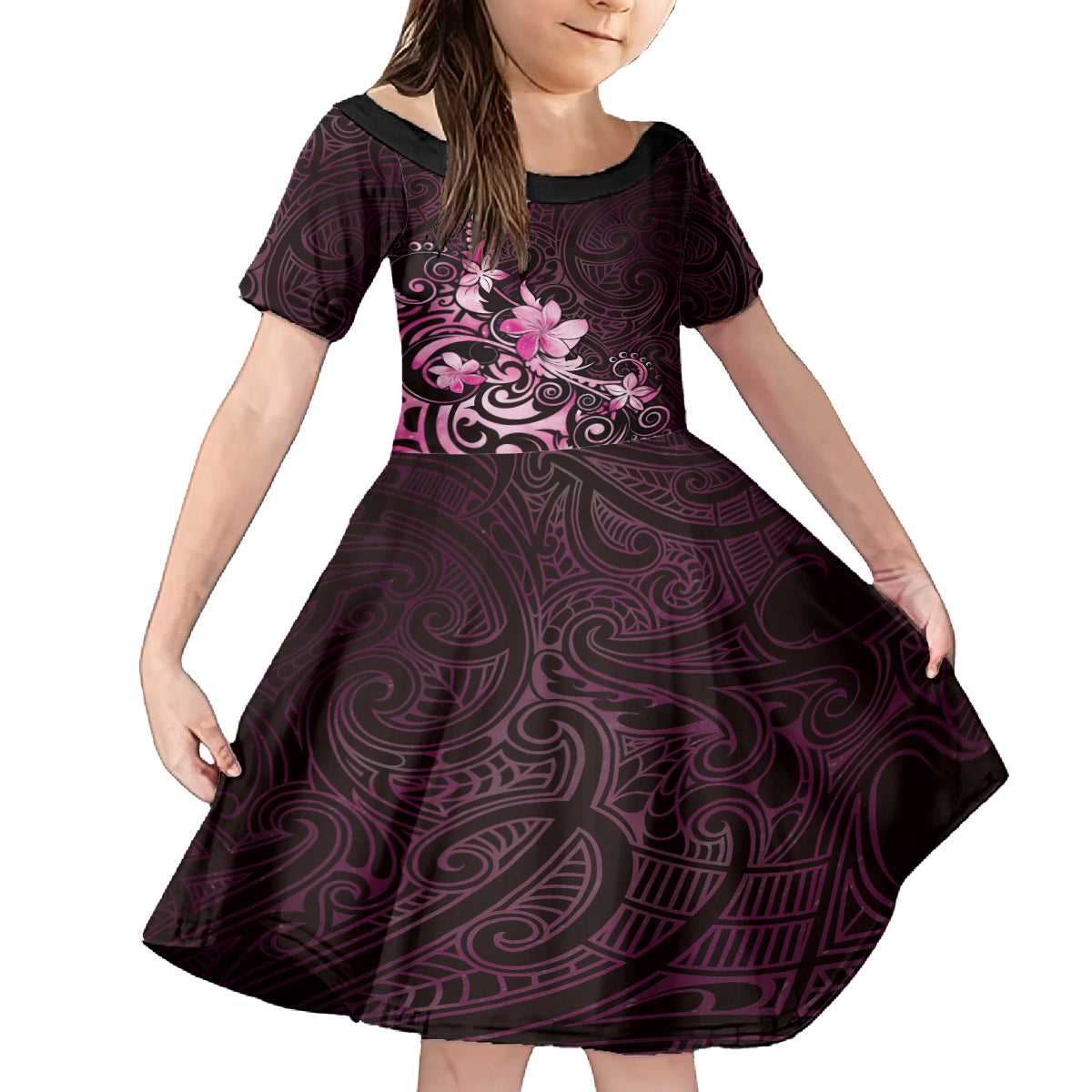 Matariki New Zealand Kid Short Sleeve Dress Maori Pattern Pink Galaxy LT05 KID Pink - Polynesian Pride