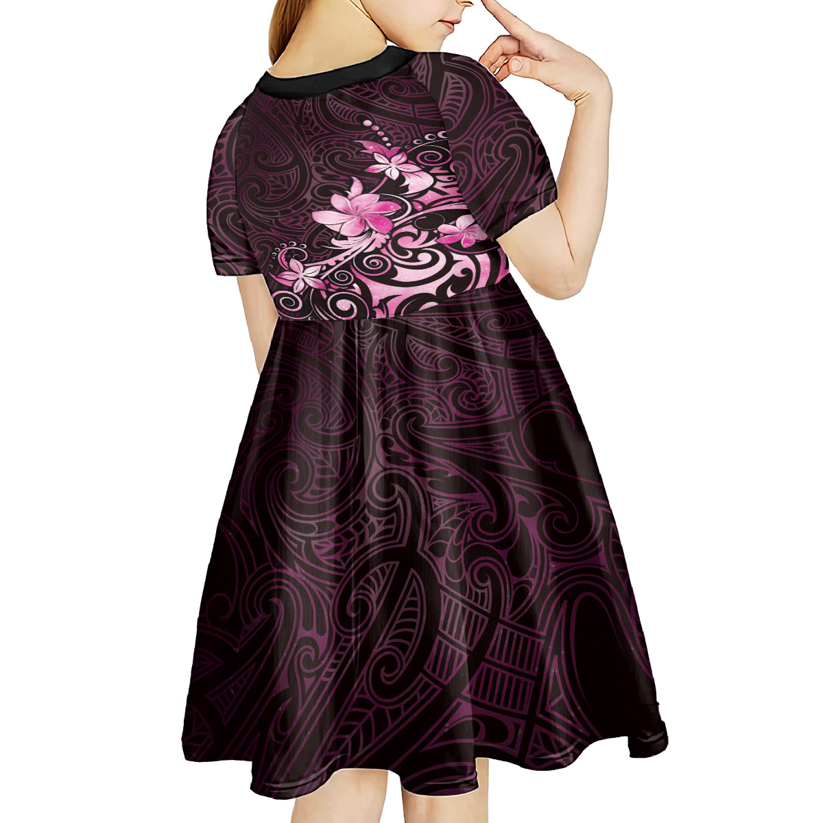 Matariki New Zealand Kid Short Sleeve Dress Maori Pattern Pink Galaxy LT05 - Polynesian Pride