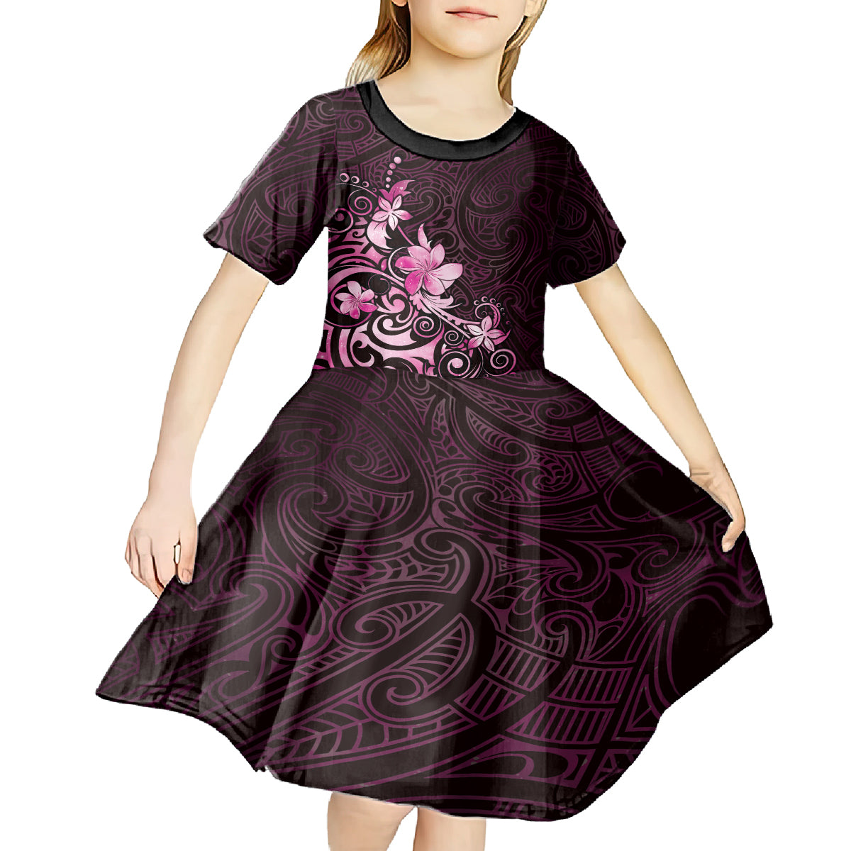 Matariki New Zealand Kid Short Sleeve Dress Maori Pattern Pink Galaxy LT05 - Polynesian Pride