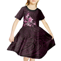 Matariki New Zealand Kid Short Sleeve Dress Maori Pattern Pink Galaxy LT05 - Polynesian Pride
