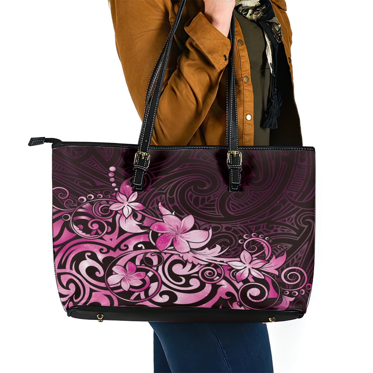 Matariki New Zealand Leather Tote Bag Maori Pattern Pink Galaxy LT05 - Polynesian Pride
