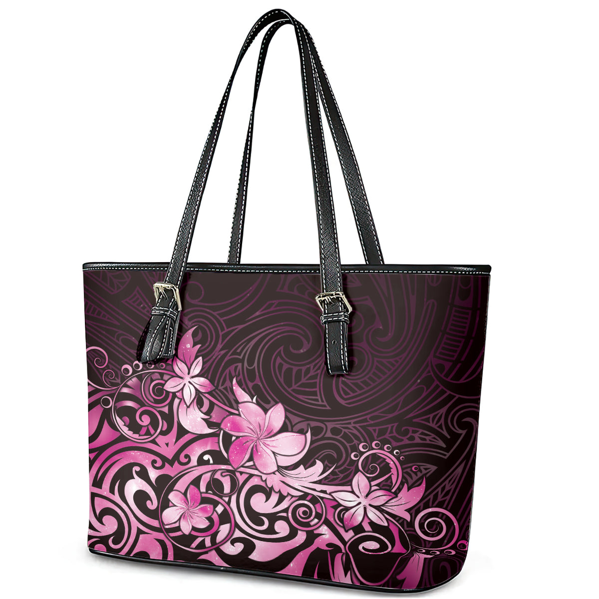 Matariki New Zealand Leather Tote Bag Maori Pattern Pink Galaxy LT05 - Polynesian Pride